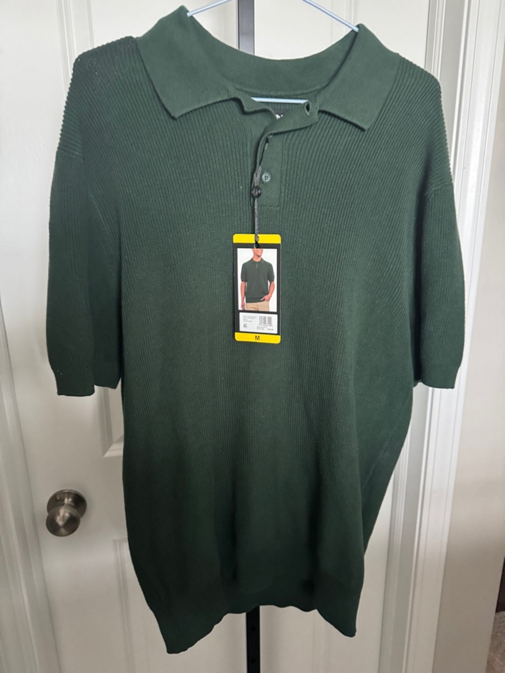 DKNY Forest Green Ribbed Polo Top
